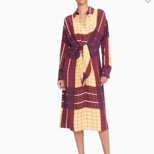 NWT STAUD Elsa button front maroon shirt dress